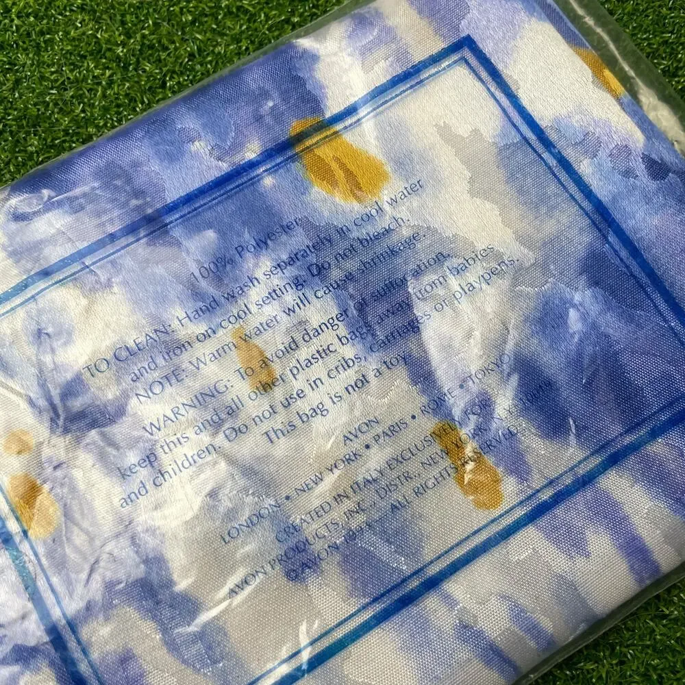 Vintage 1993 Avon A New Holiday Scarf Blue White Tie Dye Shawl Wrap Lightweight